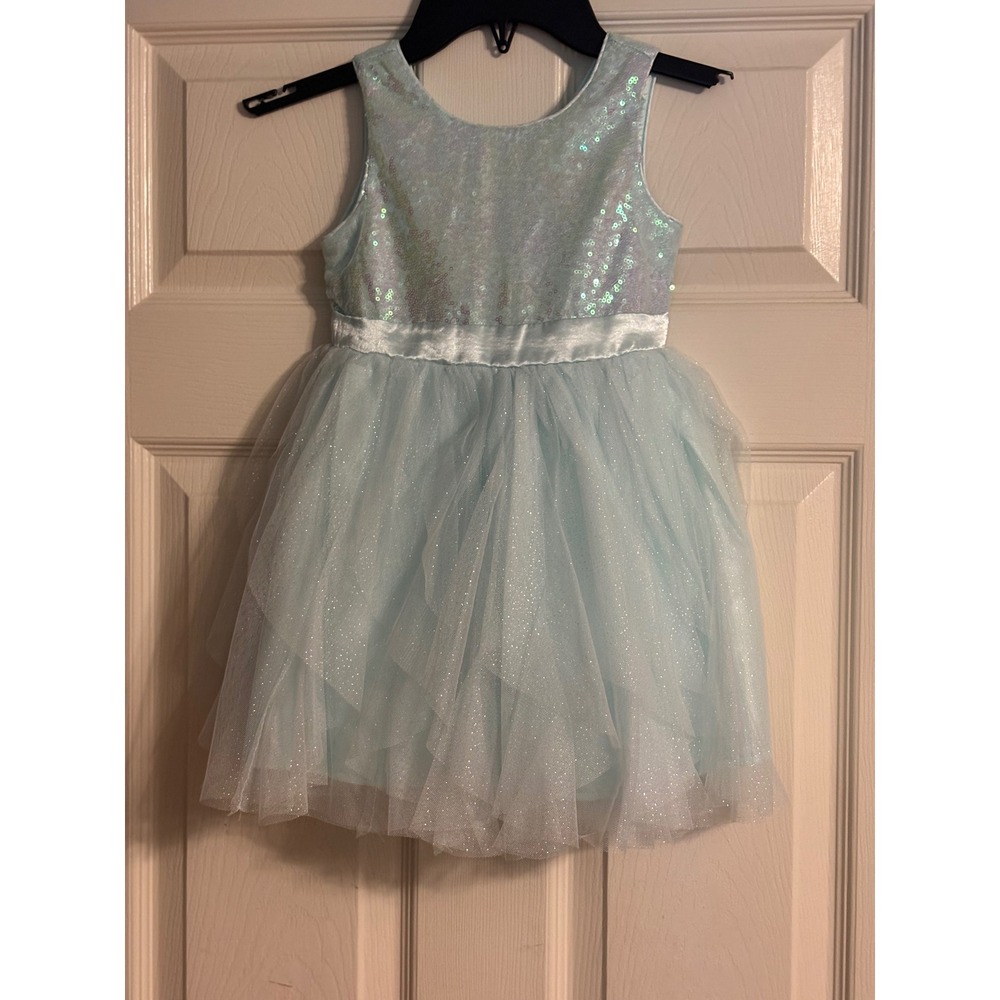 Jessica Simpson Tutu Dress Kids 4T Blue Sequin Glitter Tulle Bow Excellent